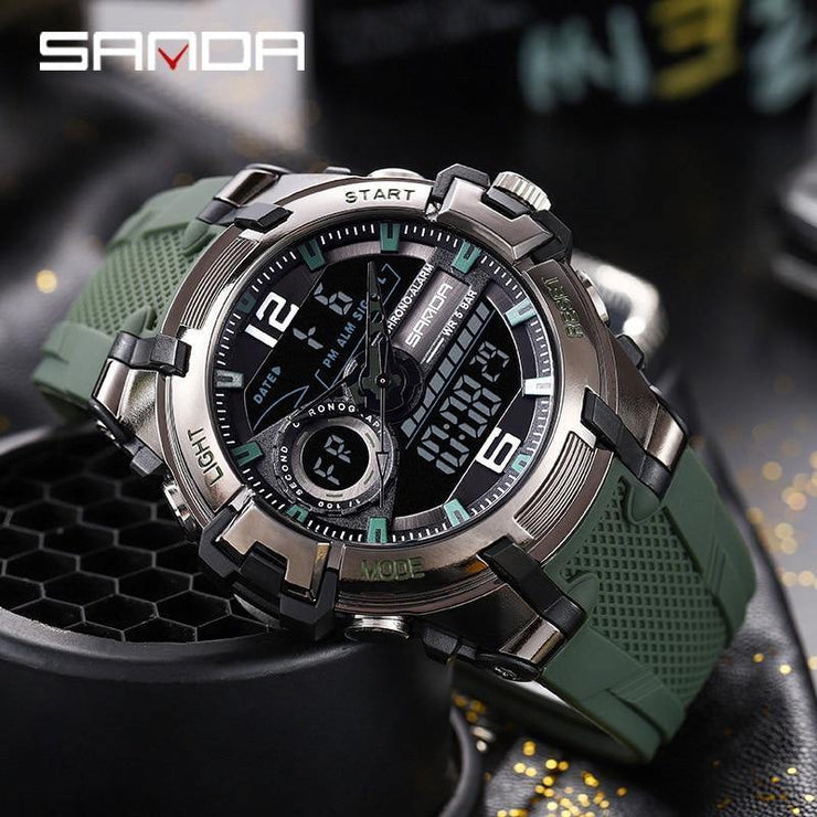 Original Sanda Sport Watch Sliver Bazel With Green belt image 0