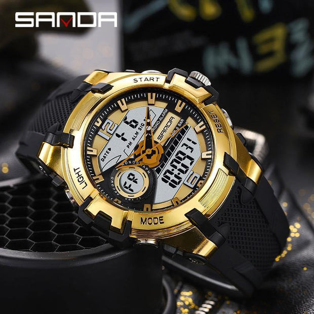 Original Sanda Sport Watch Golden Dial With Black belt image 0