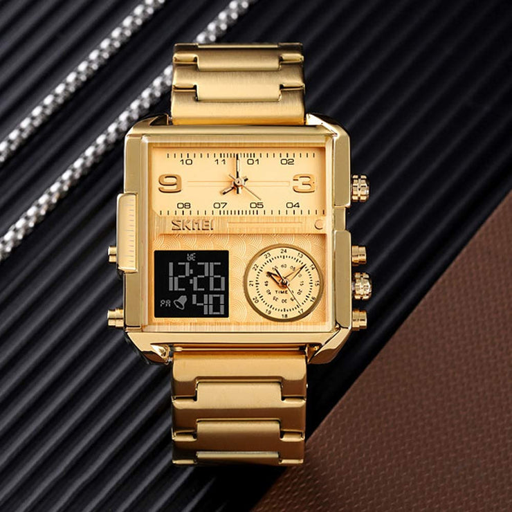 Original SKM Triple  Time Watch Gold Square image 3