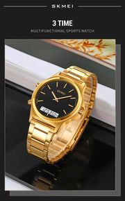 Original SKM latest Dual time Gold Chain With Black Dial image 2