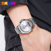 Original SKM latest Dual time Silver Chain With Silver Dial image 3