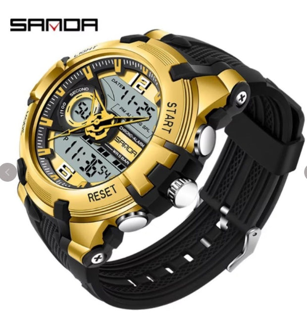 Original Sanda Sport Watch Golden Dial With Black belt image 4