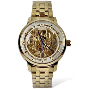 Skeleton Automatic Watch Golden Chain With Golden White Dial