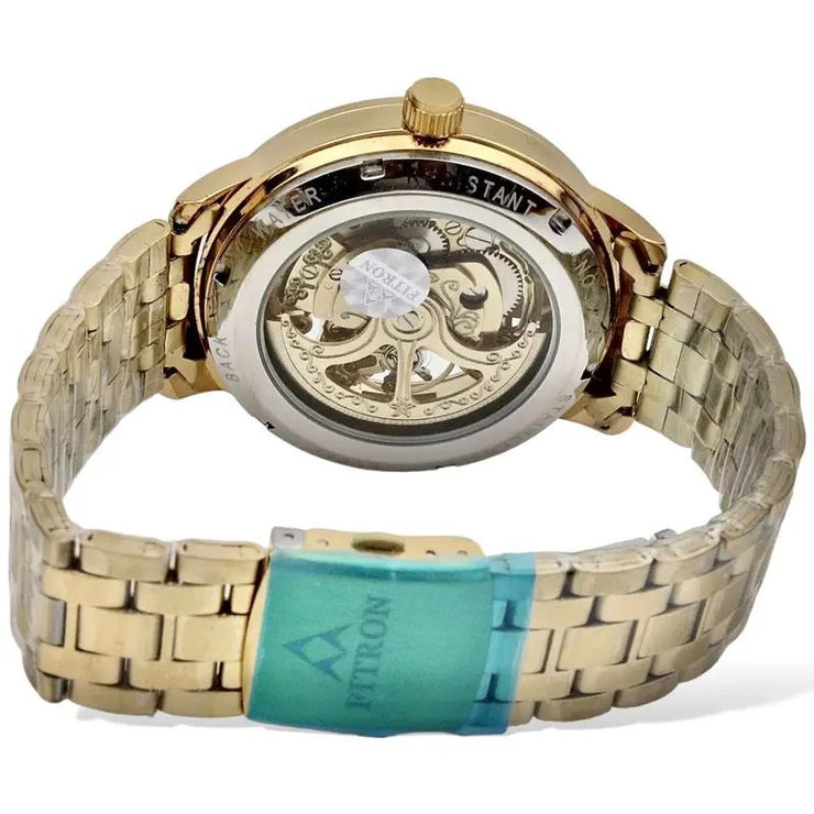 Skeleton Automatic Watch Golden Chain With Golden White Dial