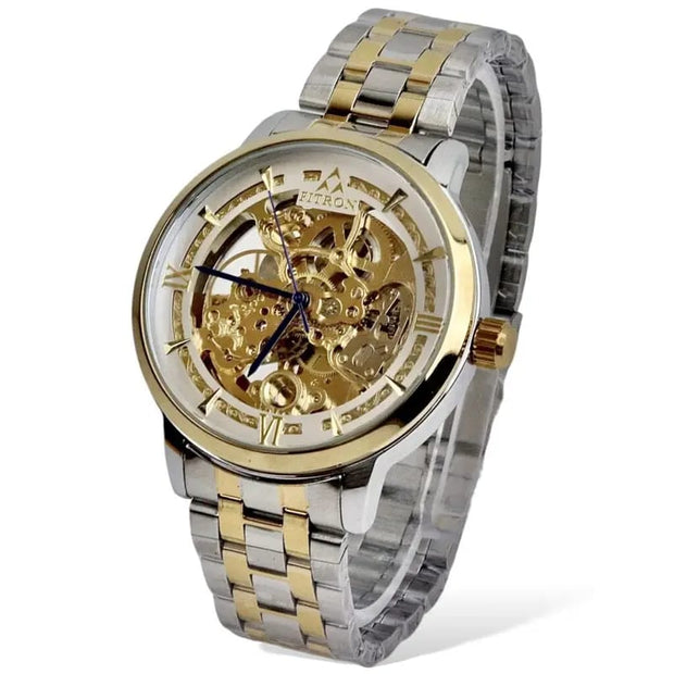 Skeleton Automatic Watch Two tone chain With Golden White