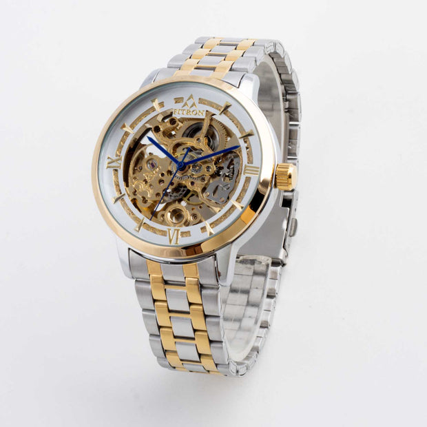 Skeleton Automatic Watch Two tone chain With Golden White