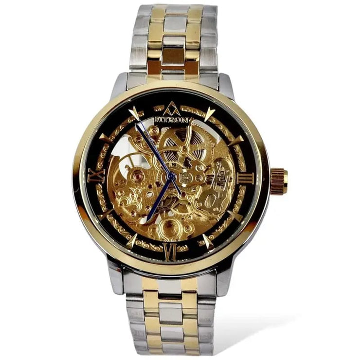 Skeleton Automatic Watch Two tone chain With Golden black Dial