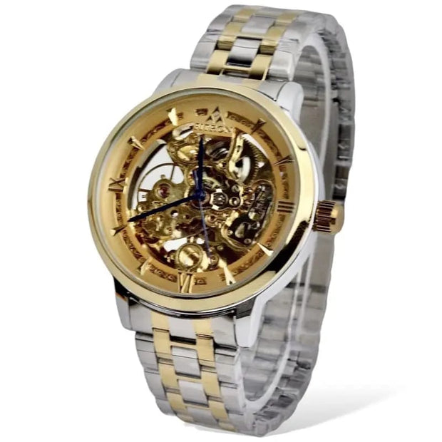 Skeleton Automatic Watch Two tone Chain  With  golden Dial