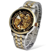 Skeleton Automatic Watch Two tone chain With Golden black Dial