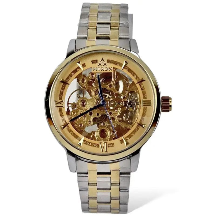 Skeleton Automatic Watch Two tone Chain  With  golden Dial