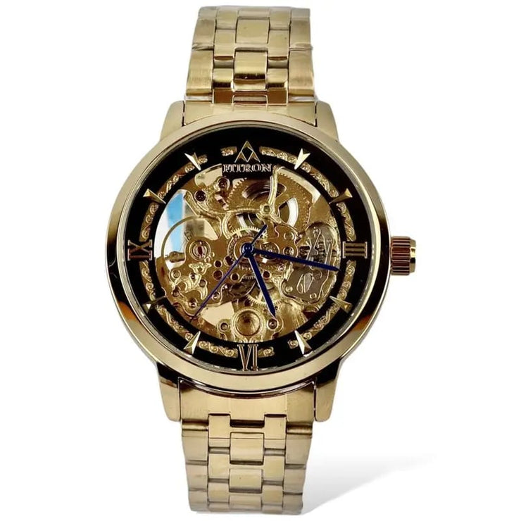 Fitron Skeleton Automatic Watch Golden chain With Golden black Dial