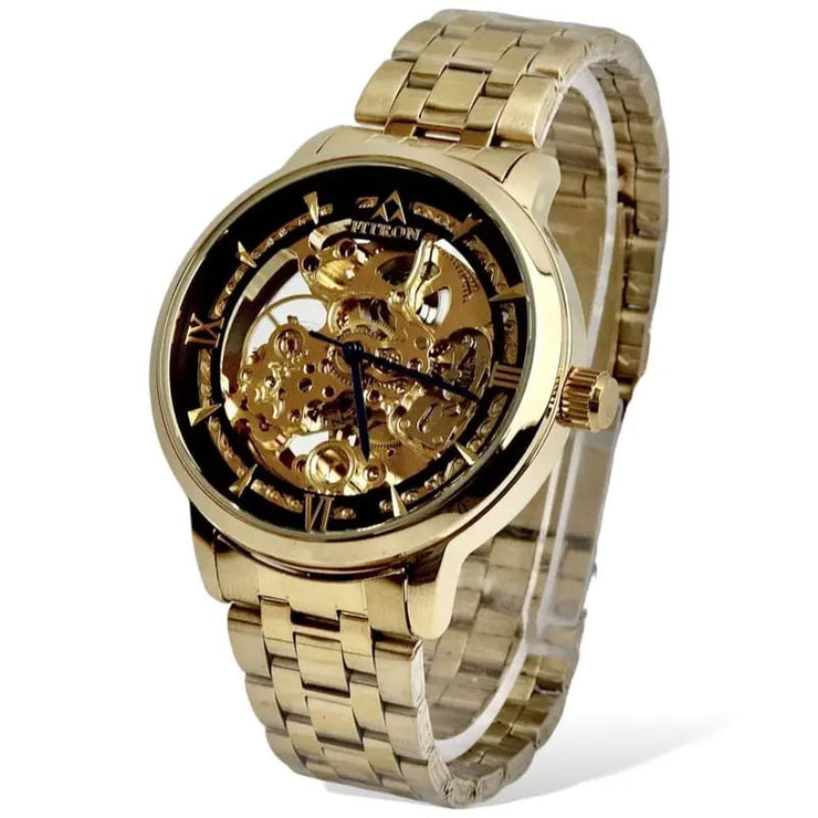 Fitron Skeleton Automatic Watch Golden chain With Golden black Dial