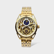 Skeleton Automatic Watch sun moon phase gold chain With white dial