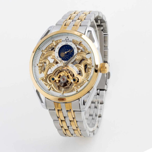 Skeleton Automatic Watch sun moon phase Two chain With White dial