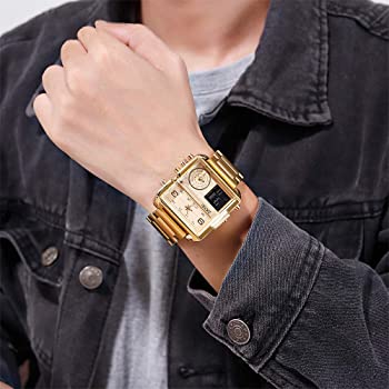 Original SKM Triple  Time Watch Gold Square image 2