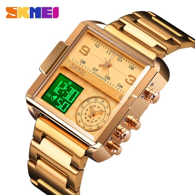 Original SKM Triple  Time Watch Gold Square image 5