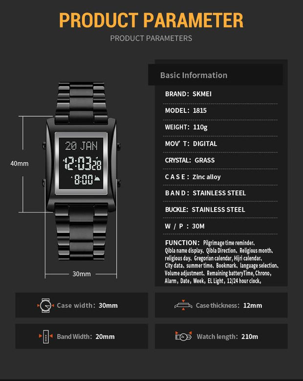 Original SKM Qibla Watch Square Black  Colour image 8